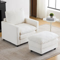 Fauteuil surdimensionné en velours côtelé ivoire avec pouf