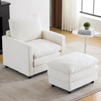 Fauteuil surdimensionné en velours côtelé ivoire avec pouf