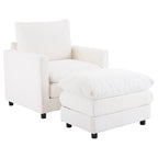 Fauteuil surdimensionné en velours côtelé ivoire avec pouf