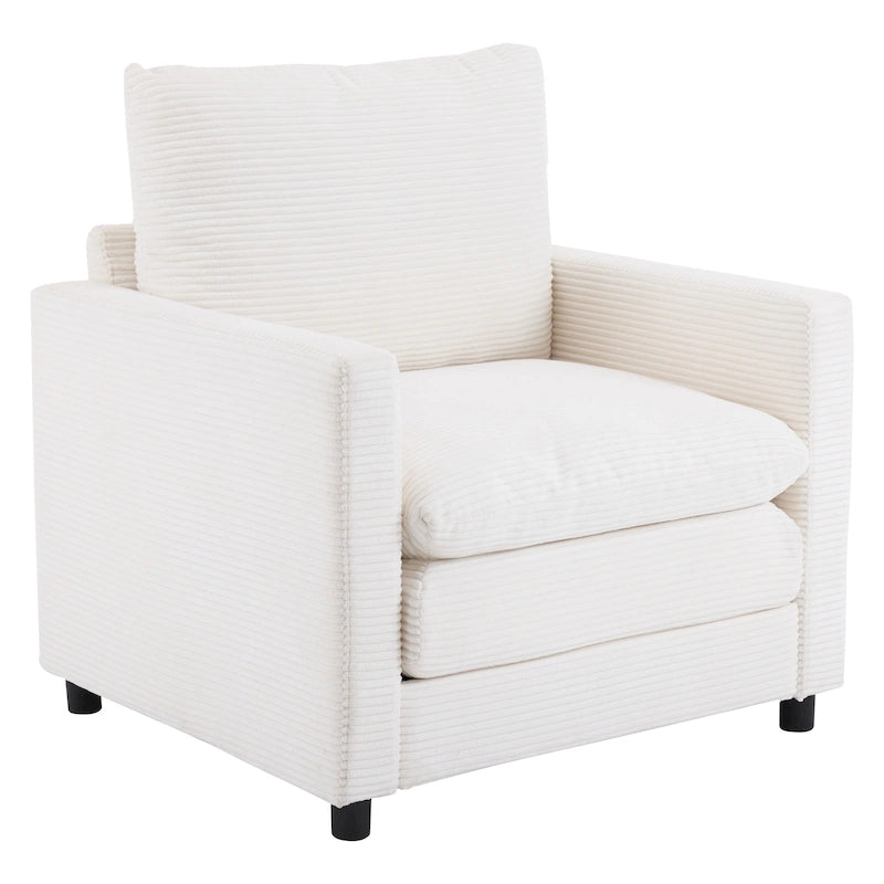 Fauteuil surdimensionné en velours côtelé ivoire avec pouf