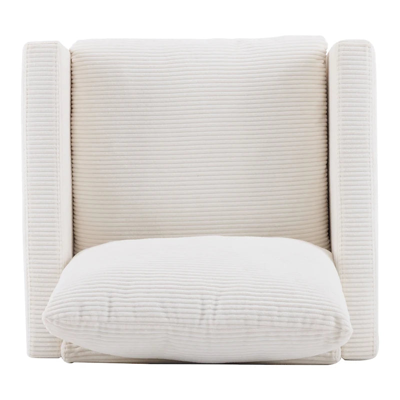 Fauteuil surdimensionné en velours côtelé ivoire avec pouf