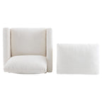 Fauteuil surdimensionné en velours côtelé ivoire avec pouf