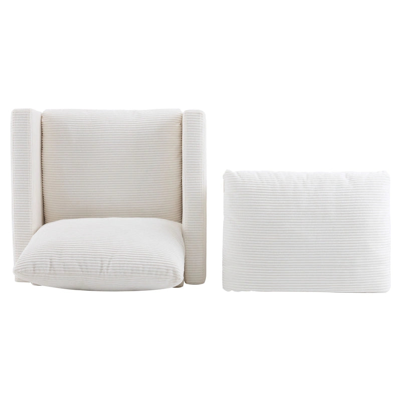 Fauteuil surdimensionné en velours côtelé ivoire avec pouf