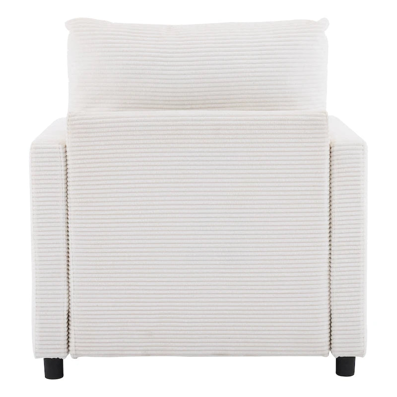 Fauteuil surdimensionné en velours côtelé ivoire avec pouf