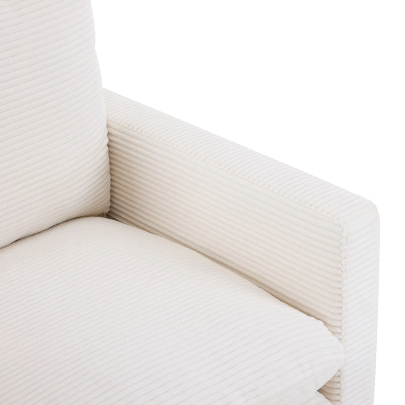 Fauteuil surdimensionné en velours côtelé ivoire avec pouf