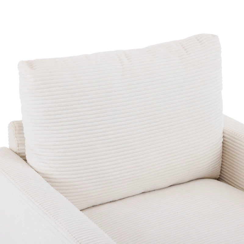 Fauteuil surdimensionné en velours côtelé ivoire avec pouf