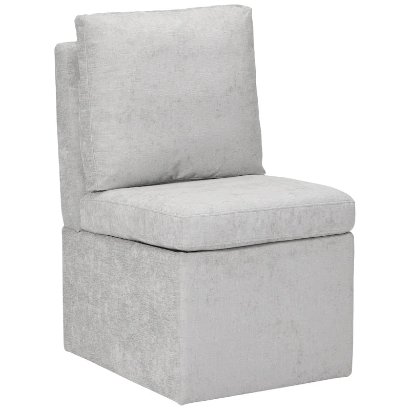 Chaise de salle à manger capitonnée en chenille Stansberry avec rangement sous l'assise et roulettes