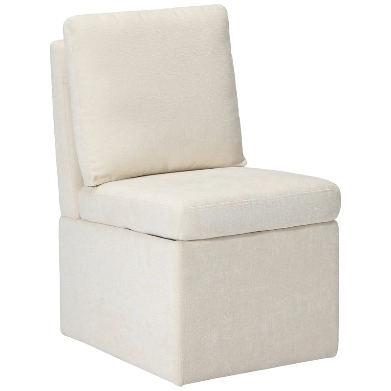 Chaise de salle à manger capitonnée en chenille Stansberry avec rangement sous l'assise et roulettes