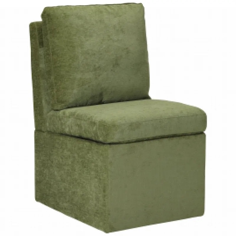 Chaise de salle à manger capitonnée en chenille Stansberry avec rangement sous l'assise et roulettes