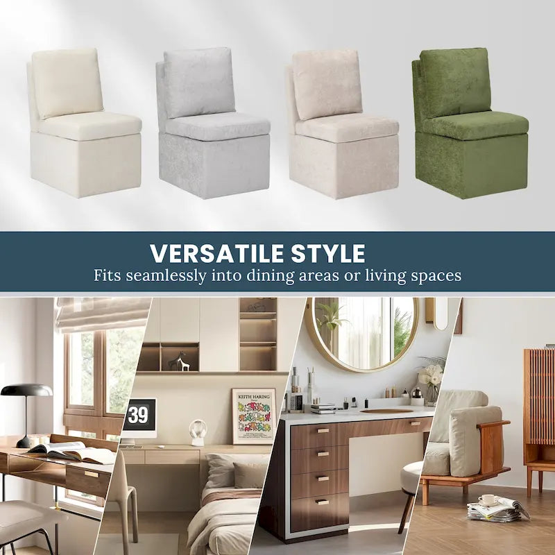 Chaise de salle à manger capitonnée en chenille Stansberry avec rangement sous l'assise et roulettes