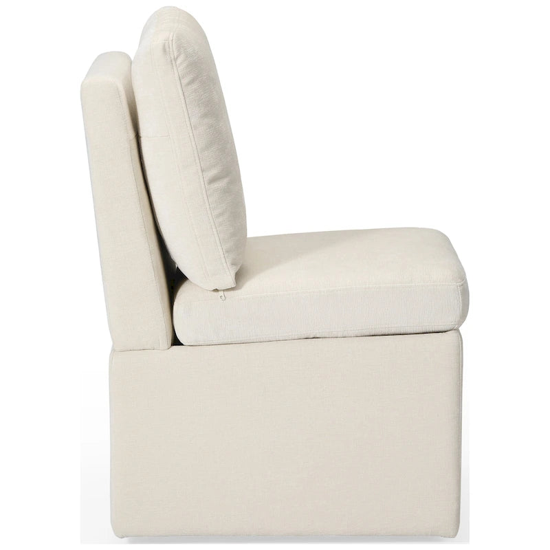 Chaise de salle à manger capitonnée en chenille Stansberry avec rangement sous l'assise et roulettes