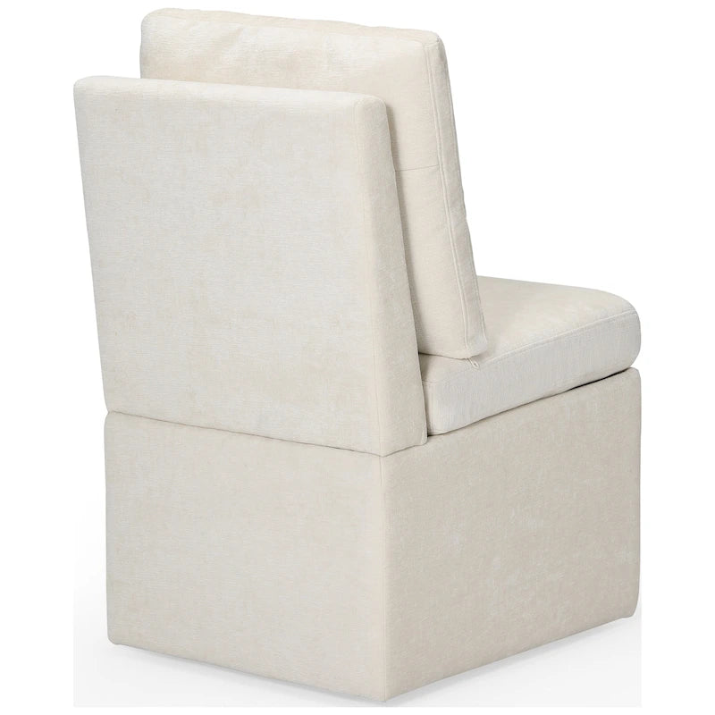 Chaise de salle à manger capitonnée en chenille Stansberry avec rangement sous l'assise et roulettes