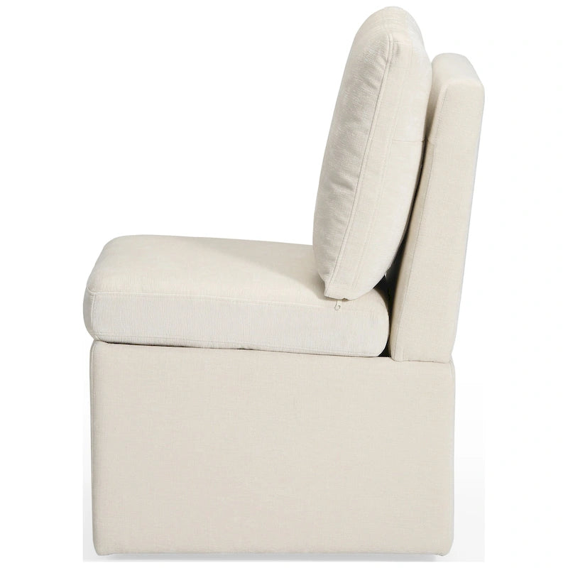 Chaise de salle à manger capitonnée en chenille Stansberry avec rangement sous l'assise et roulettes