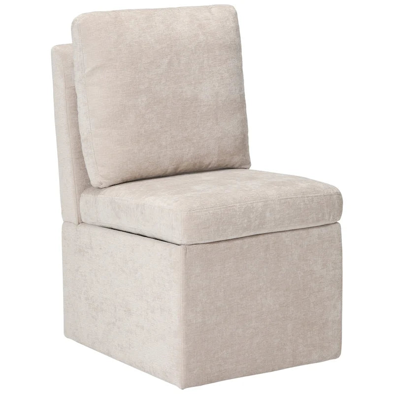 Chaise de salle à manger capitonnée en chenille Stansberry avec rangement sous l'assise et roulettes