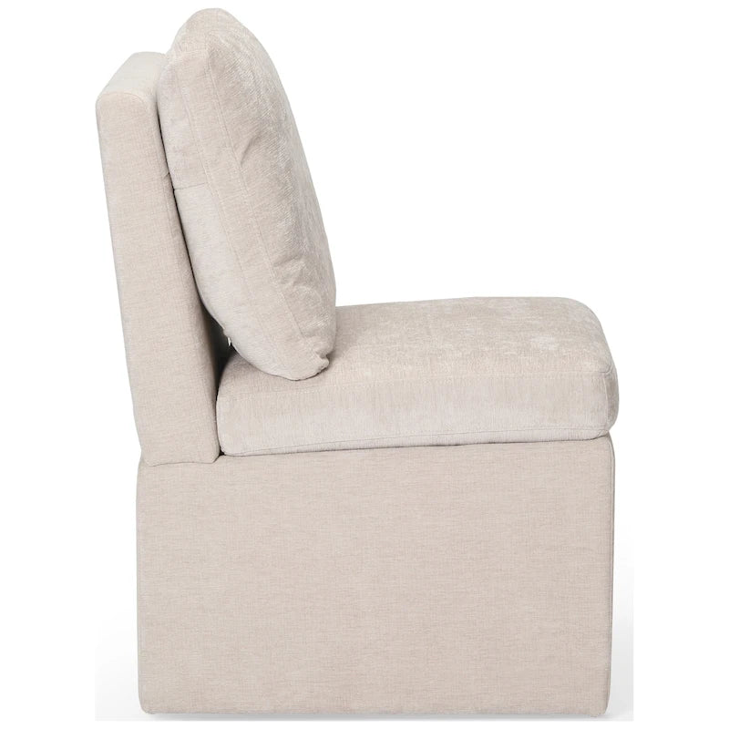 Chaise de salle à manger capitonnée en chenille Stansberry avec rangement sous l'assise et roulettes