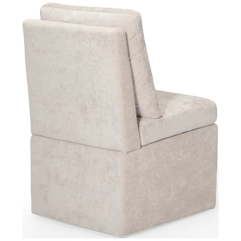 Chaise de salle à manger capitonnée en chenille Stansberry avec rangement sous l'assise et roulettes