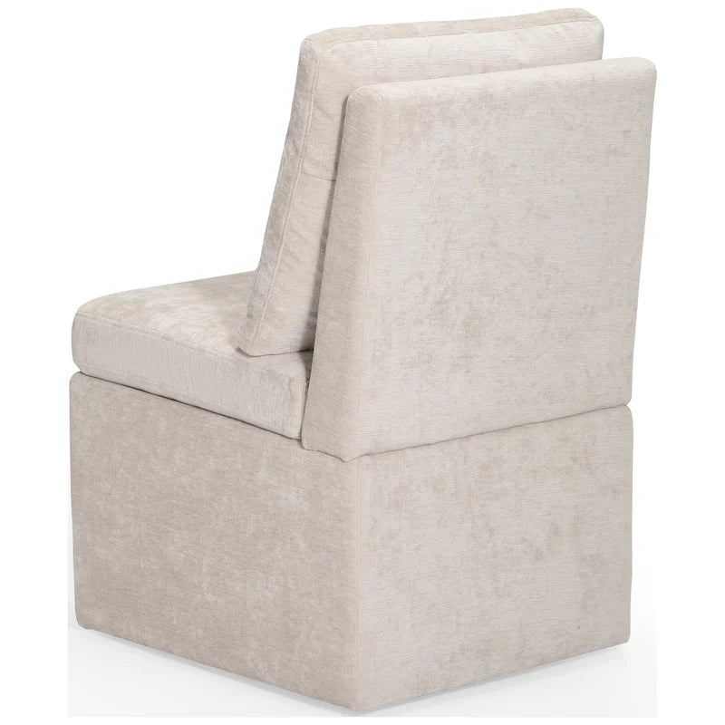 Chaise de salle à manger capitonnée en chenille Stansberry avec rangement sous l'assise et roulettes