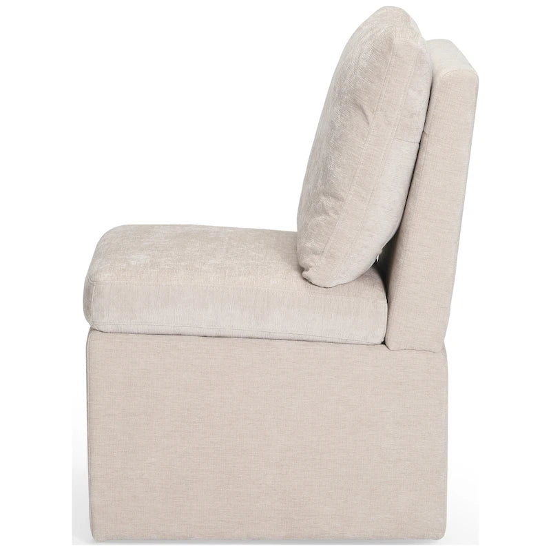 Chaise de salle à manger capitonnée en chenille Stansberry avec rangement sous l'assise et roulettes