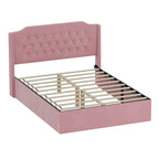 Cadre de lit capitonné Queen Size avec boutons en cristal, tête de lit à oreilles et rangement sous le lit, Rose