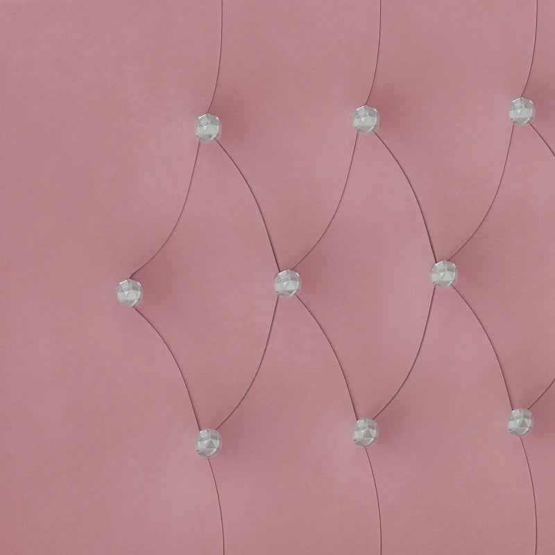 Cadre de lit capitonné Queen Size avec boutons en cristal, tête de lit à oreilles et rangement sous le lit, Rose