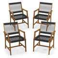 Chaises de salle à manger d'extérieur tressées en corde noire et naturelle, lot de 4