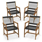Chaises de salle à manger d'extérieur tressées en corde noire et naturelle, lot de 4