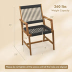 Chaises de salle à manger d'extérieur tressées en corde noire et naturelle, lot de 4