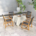 Chaises de salle à manger d'extérieur tressées en corde noire et naturelle, lot de 4