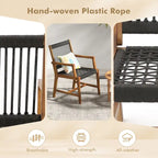 Chaises de salle à manger d'extérieur tressées en corde noire et naturelle, lot de 4