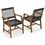Chaises de salle à manger d'extérieur tressées en corde noire et naturelle, lot de 4
