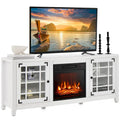 Meuble TV avec cheminée électrique 58 po pour téléviseurs jusqu'à 65 po – Blanc / Naturel / Noir