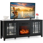 Meuble TV avec cheminée électrique 58 po pour téléviseurs jusqu'à 65 po – Blanc / Naturel / Noir