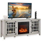 Meuble TV avec cheminée électrique 58 po pour téléviseurs jusqu'à 65 po – Blanc / Naturel / Noir