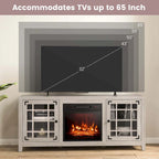 Meuble TV avec cheminée électrique 58 po pour téléviseurs jusqu'à 65 po – Blanc / Naturel / Noir