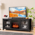 Meuble TV avec cheminée électrique 58 po pour téléviseurs jusqu'à 65 po – Blanc / Naturel / Noir