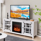 Meuble TV avec cheminée électrique 58 po pour téléviseurs jusqu'à 65 po – Blanc / Naturel / Noir