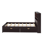 Lit plate-forme de rangement avec 2 tiroirs sous le lit, lit capitaine en bois avec tête de lit bibliothèque intégrée, lumière d'appoint et station de recharge