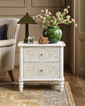 Table de chevet à motifs avec tiroir – Corde de chanvre / Miroir / Fleur / Nid d'abeille