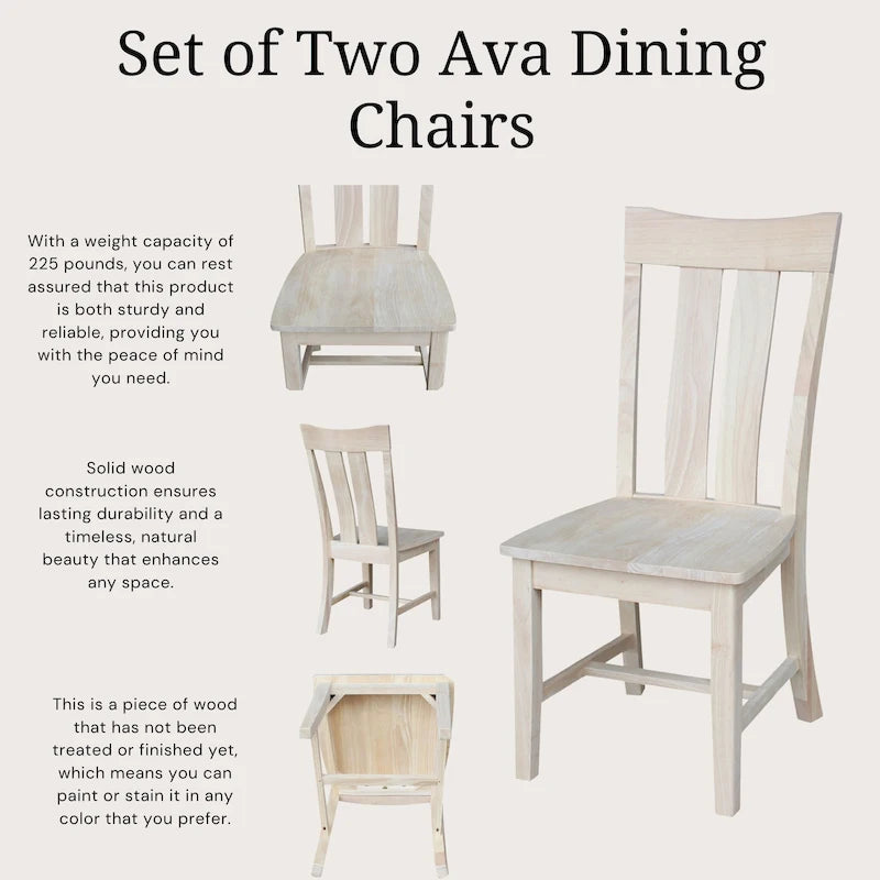 Chaise de salle à manger Ava en bois massif - Lot de deux