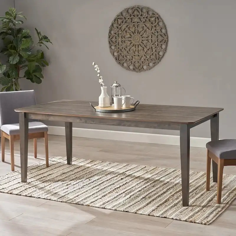 Table de salle à manger rectangulaire 8 places style ferme – Fini noyer/gris/noir