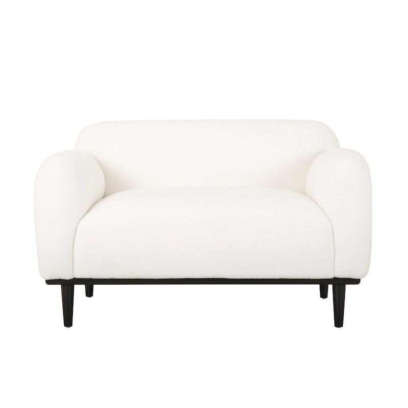 Causeuse rembourrée 2 places – Velours gris foncé / Bouclé blanc / Velours curcuma