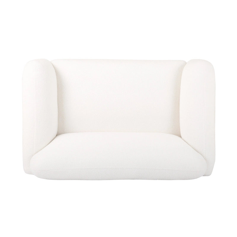 Causeuse rembourrée 2 places – Velours gris foncé / Bouclé blanc / Velours curcuma