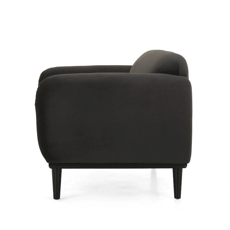 Causeuse rembourrée 2 places – Velours gris foncé / Bouclé blanc / Velours curcuma