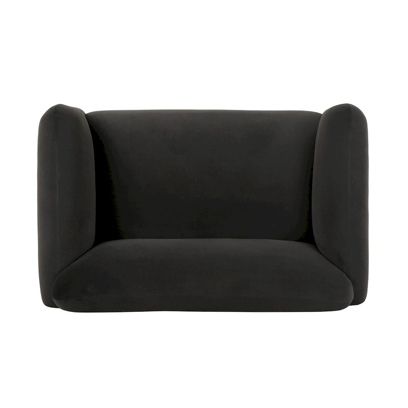 Causeuse rembourrée 2 places – Velours gris foncé / Bouclé blanc / Velours curcuma