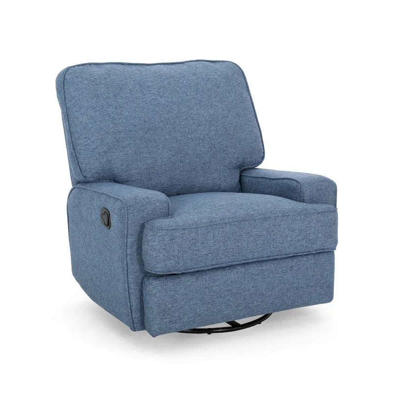 Fauteuil inclinable pivotant 1 place en tweed avec patins – Gris anthracite / Bleu marine