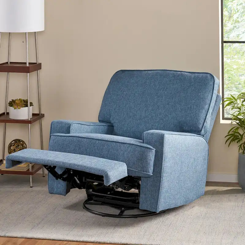 Fauteuil inclinable pivotant 1 place en tweed avec patins – Gris anthracite / Bleu marine