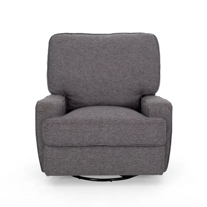 Fauteuil inclinable pivotant 1 place en tweed avec patins – Gris anthracite / Bleu marine
