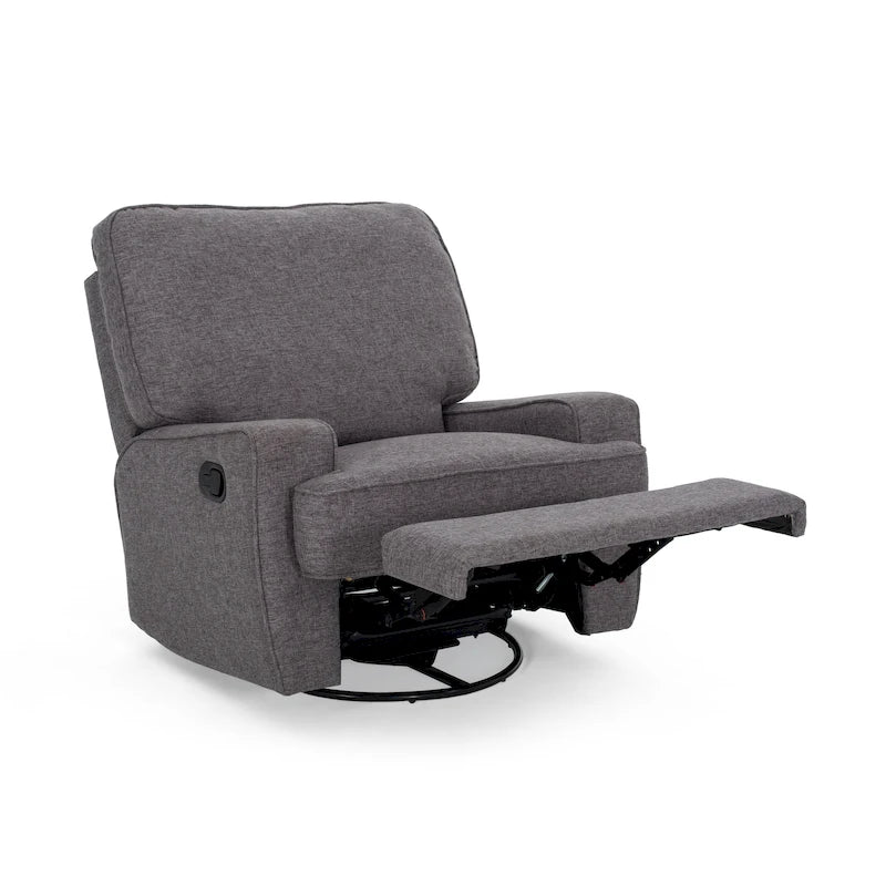 Fauteuil inclinable pivotant 1 place en tweed avec patins – Gris anthracite / Bleu marine
