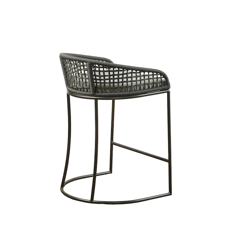 Tabouret de comptoir à dossier en corde tressée 1 place, hauteur d'assise 63,5 cm – Naturel / Gris foncé