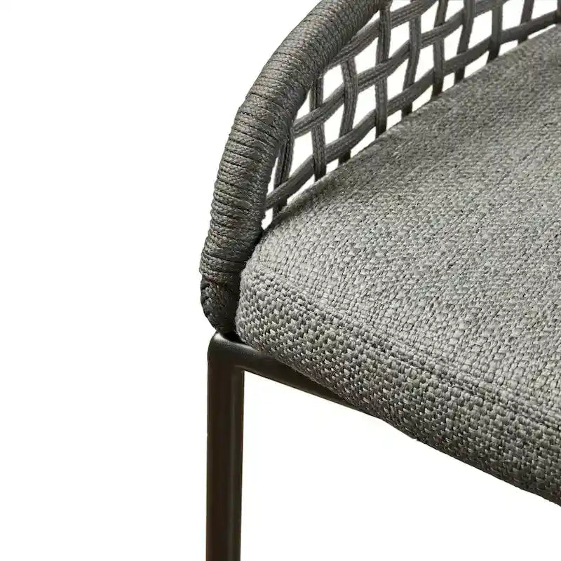 Tabouret de comptoir à dossier en corde tressée 1 place, hauteur d'assise 63,5 cm – Naturel / Gris foncé